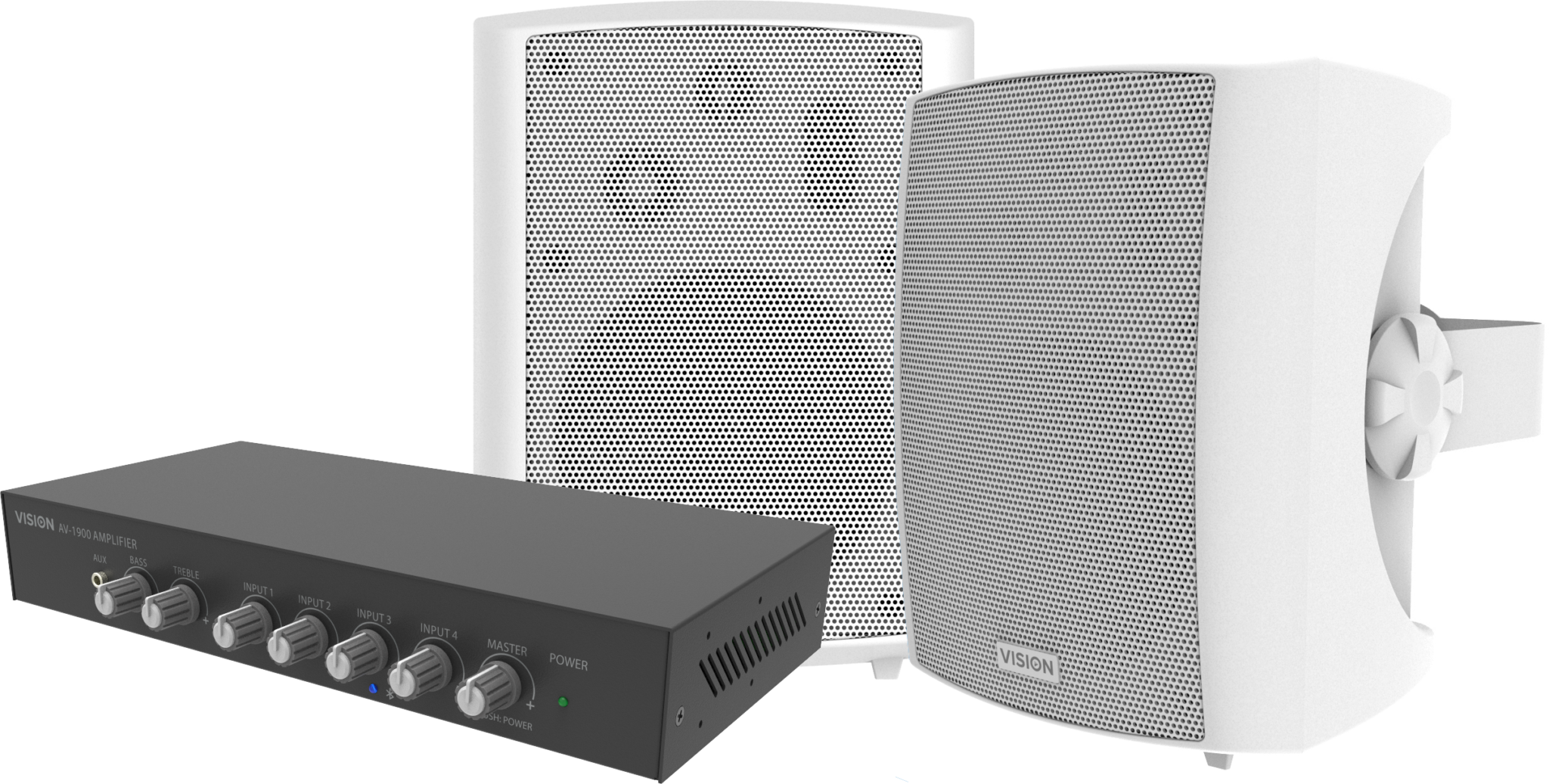 An image showing 25w Digital Amplifier & 3-Way Wall Loudspeakers Kit