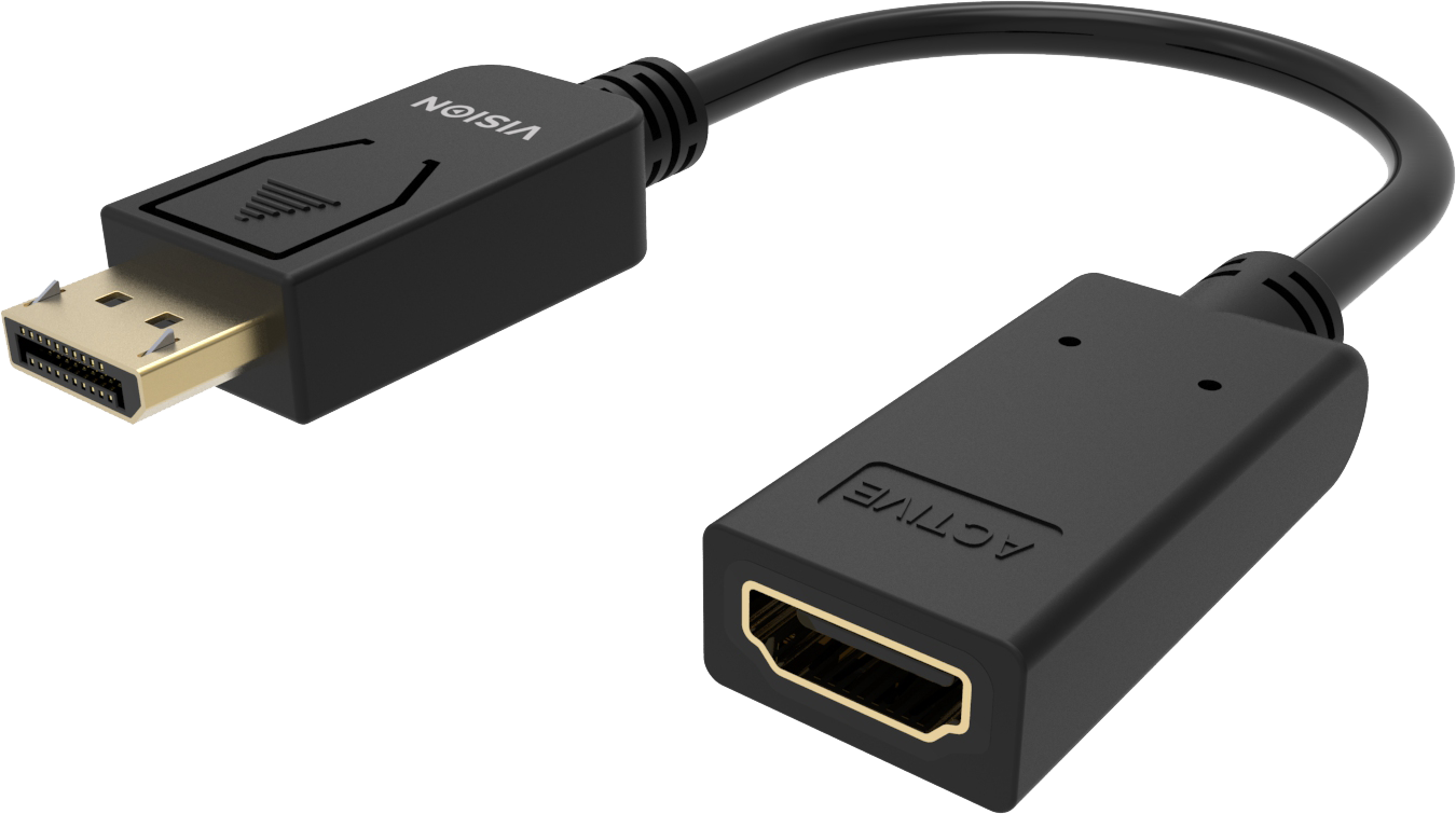 An image showing Black DisplayPort to HDMI Adaptor