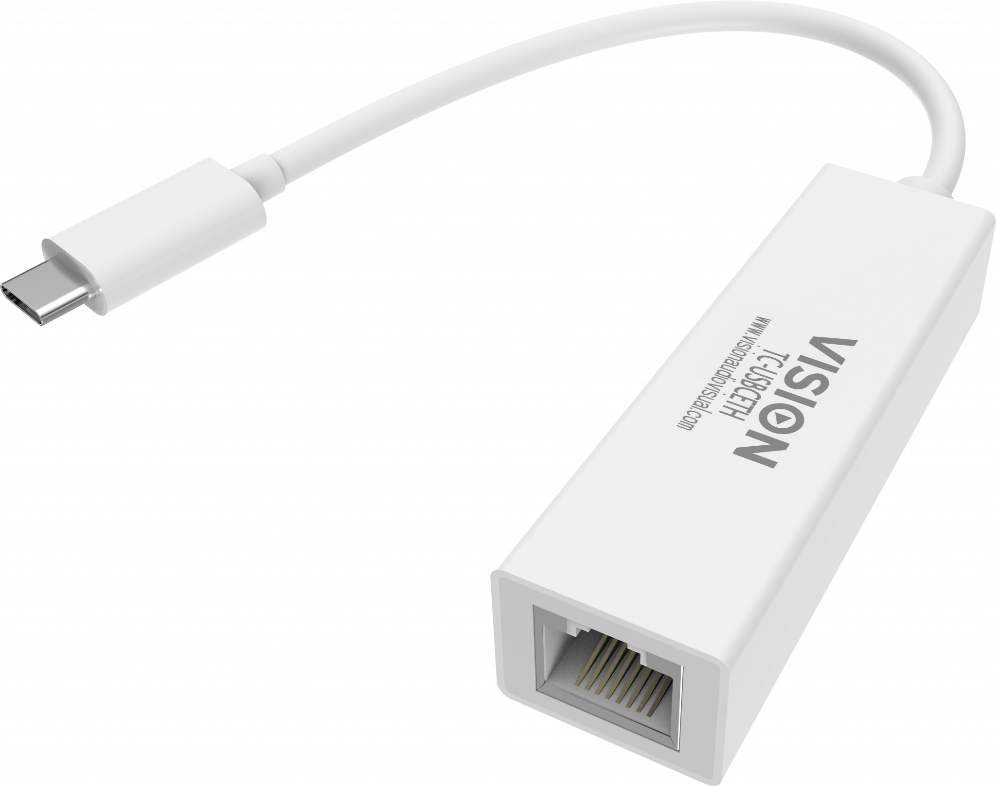 An image showing White USB-C to Ethernet Adaptor