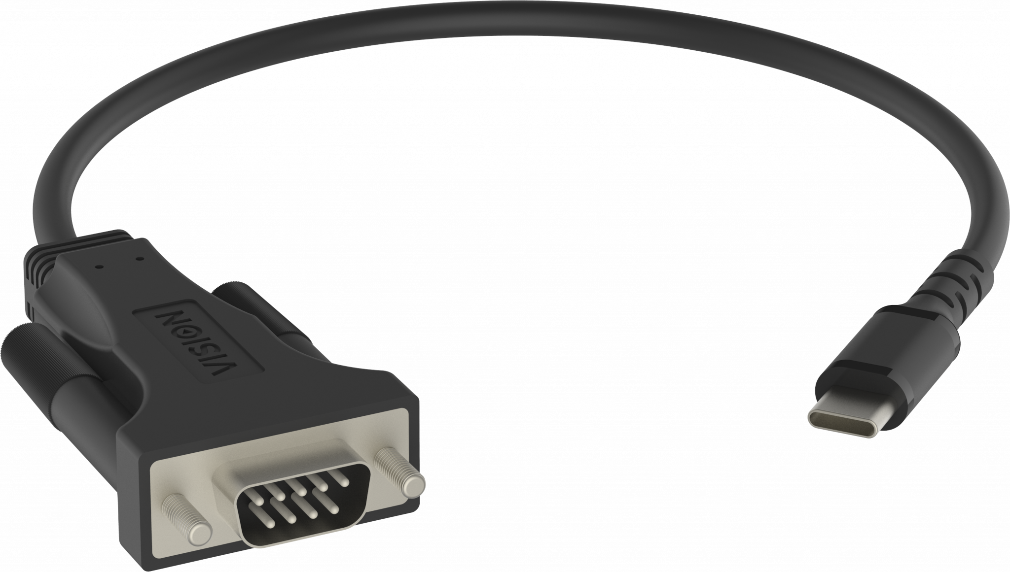 An image showing Adaptador serie profesional negro para USB-C 2.0 a RS-232 de 9 pines