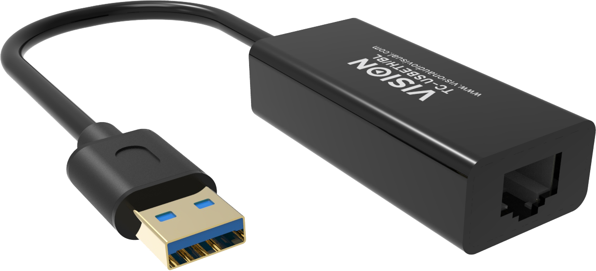 An image showing Black USB 3.0 to Ethernet Adaptor