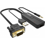 An image showing Adaptador VGA e Áudio para HDMI de qualidade profissional, preto