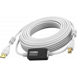 An image showing Cabo USB 2.0 de qualidade com amplificador de sinal, branco, 10 m