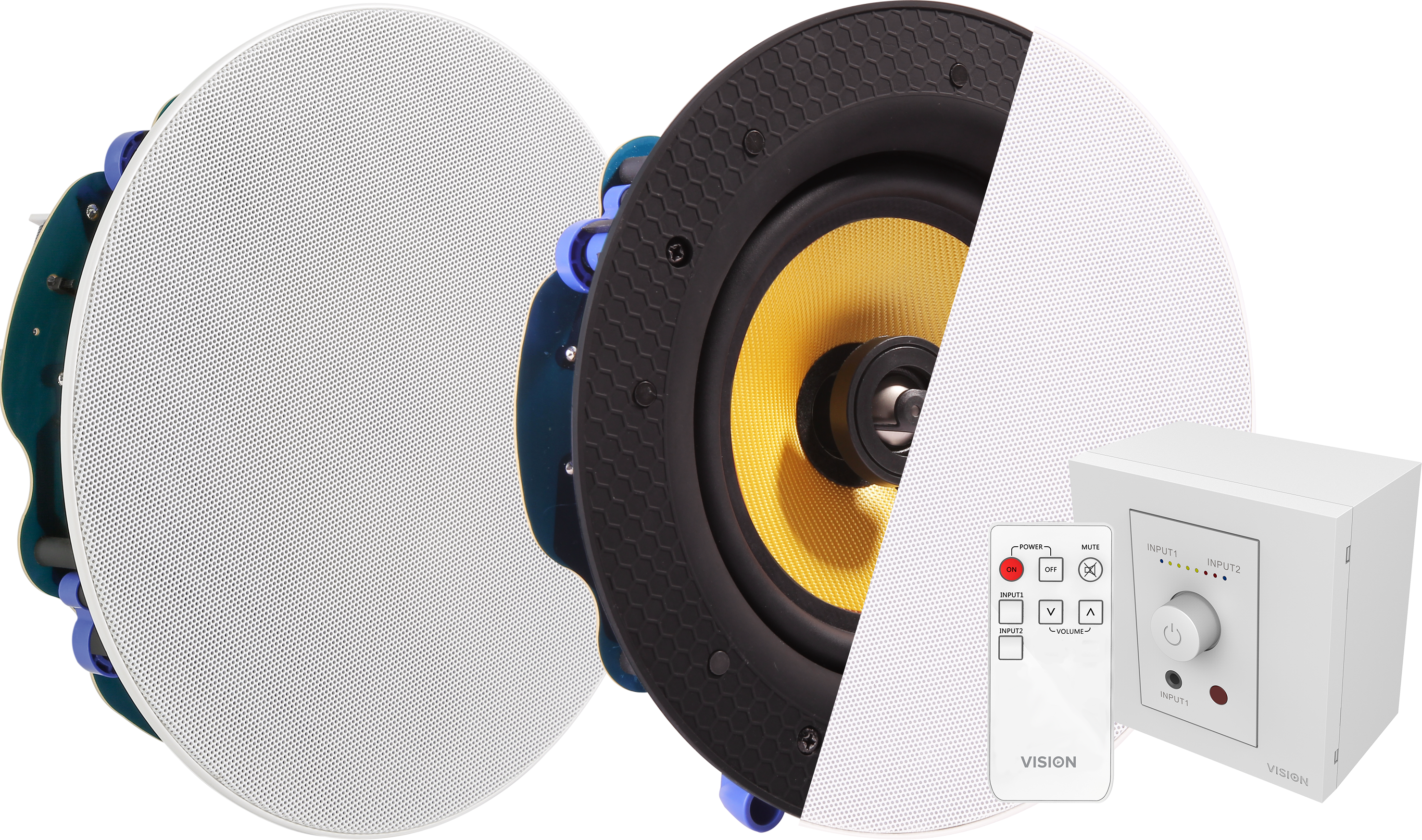 An image showing Pair Ceiling Loudspeakers + TC3 50w Amplifier