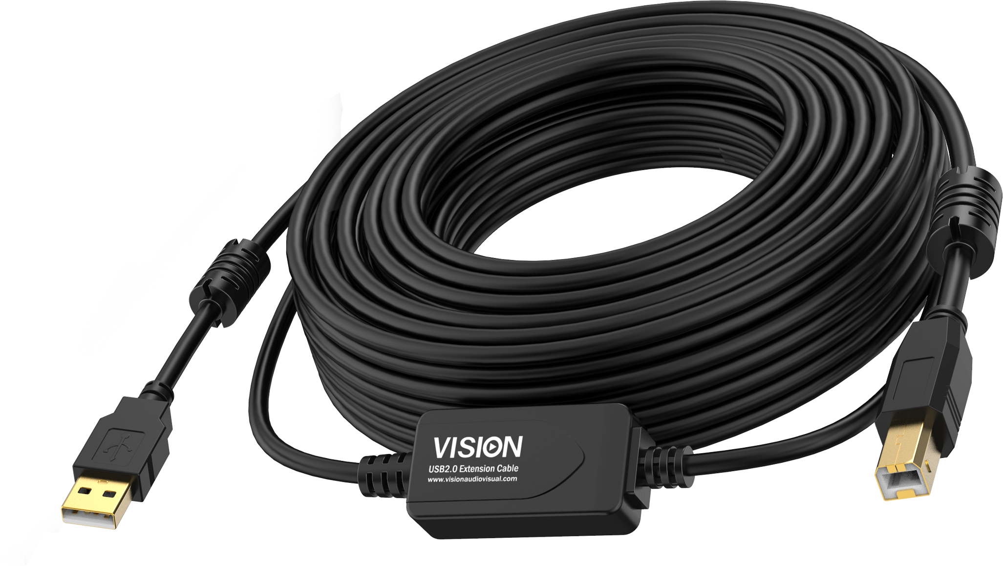An image showing Black USB 2.0 Cable 10m (33ft) with active booster