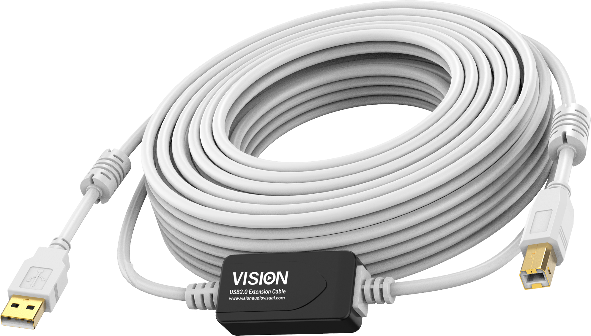 An image showing White USB 2.0 Cable 15m (49ft) with active booster