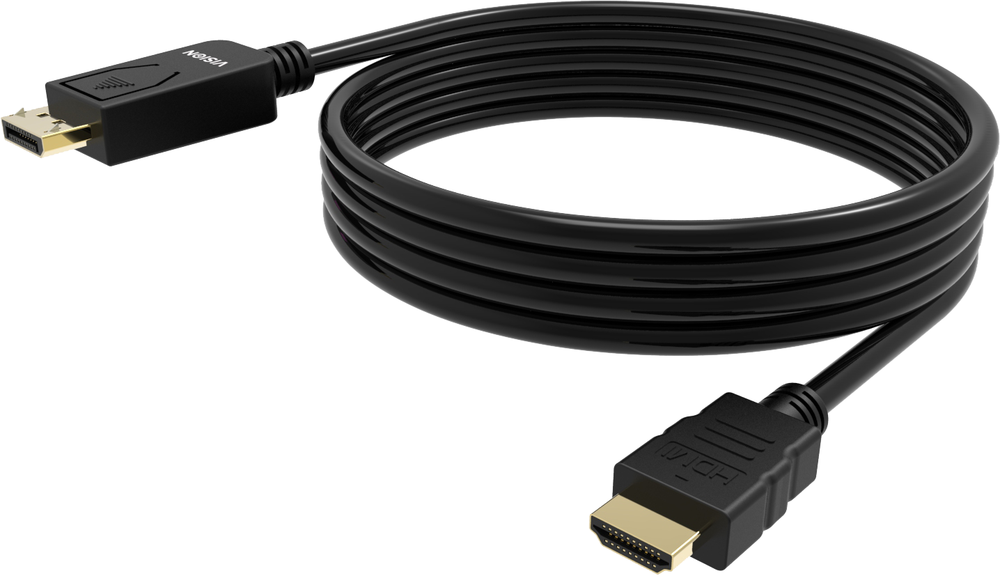 An image showing Black DisplayPort to HDMI Cable 1m (3ft)