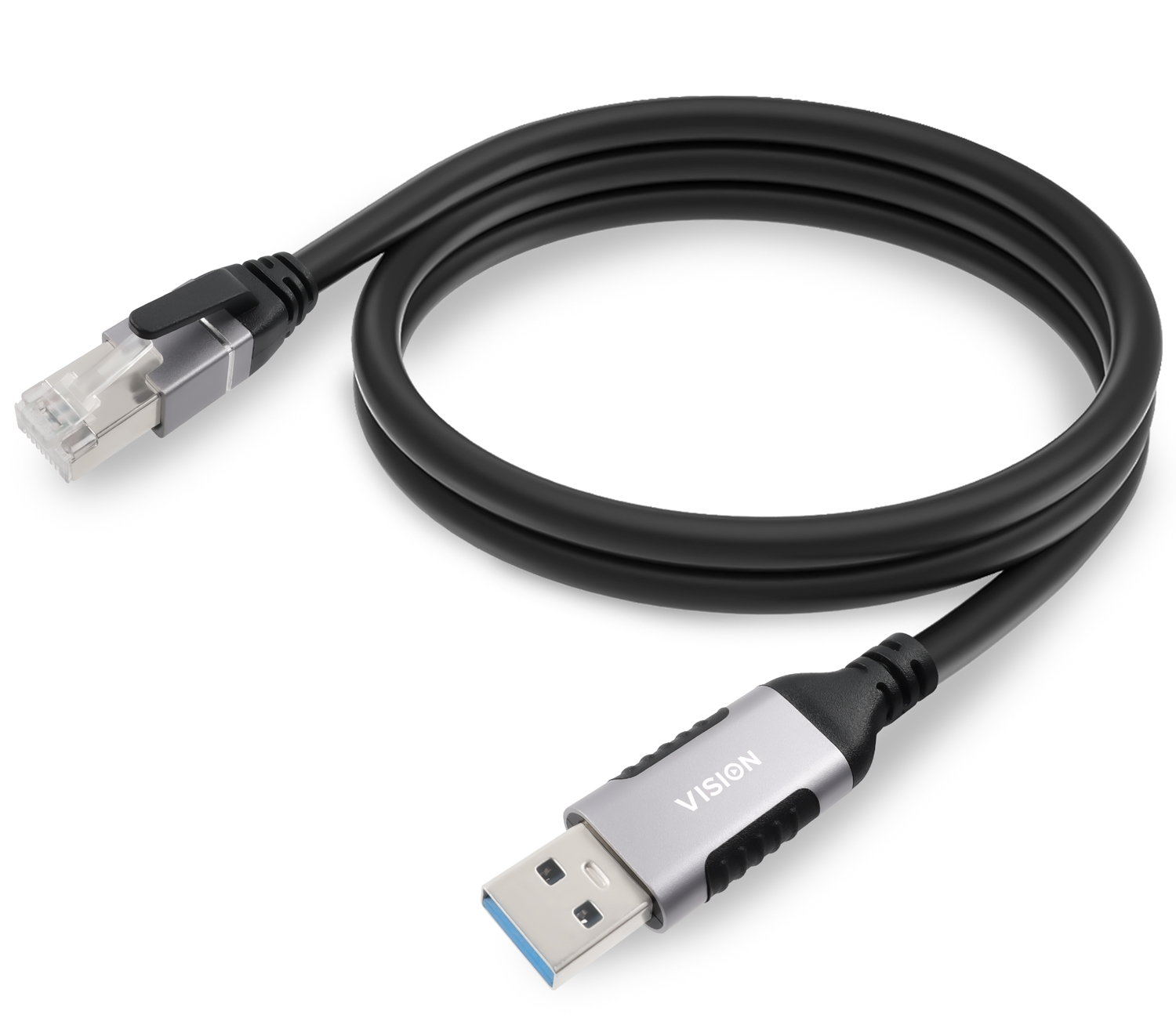 An image showing Black USB to RJ45 Ethernet Cable 2m
