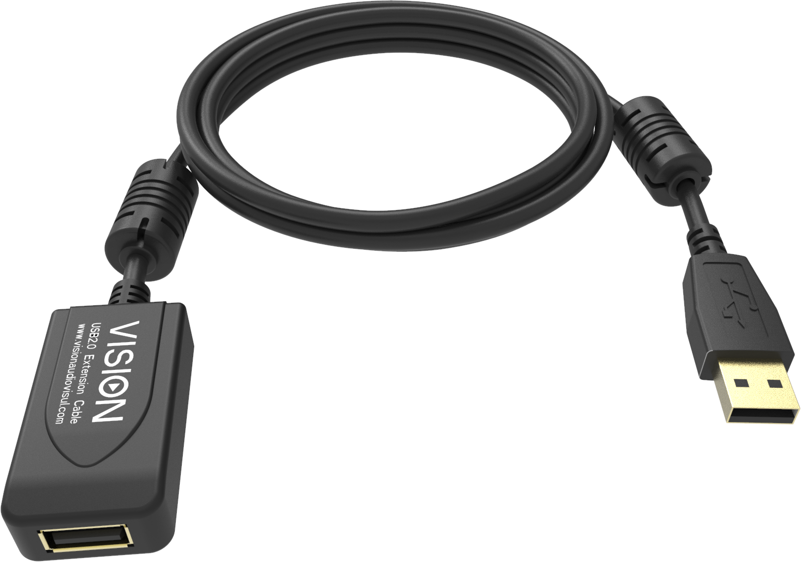 An image showing Black USB 2.0 Extension Cable 5m (16ft) with active booster