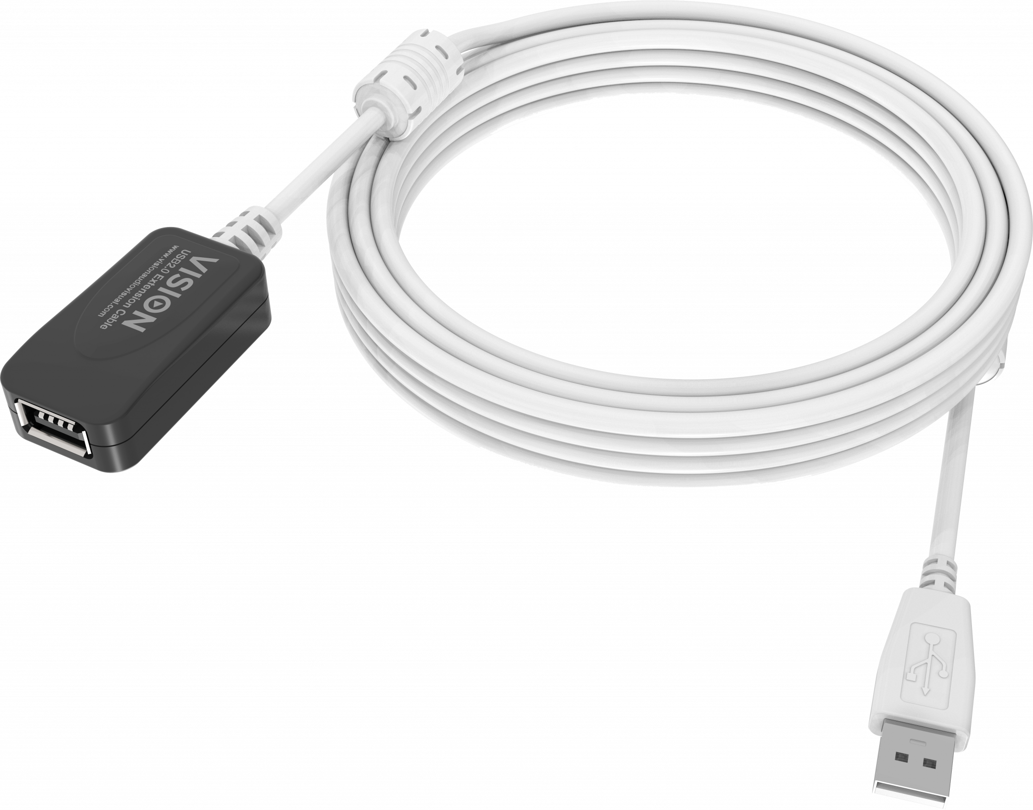 An image showing hvidt USB 2.0-forlængerkabel 5 m (16ft),  med aktiv indbygget forstærker